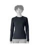 Patagonia Capilene Midweight Womens Crew- Person wearing a black long-sleeve shirt on a white background