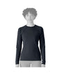 Patagonia Capilene Midweight Womens Crew- Person wearing a black long-sleeve shirt on a white background