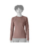 Patagonia Capilene Midweight Womens Crew- Person wearing a light pink long-sleeve shirt on a white background