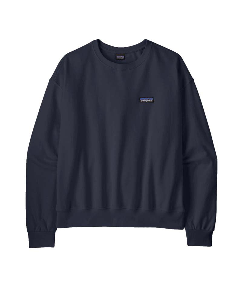 Patagonia Dailey Womens Crew- Navy blue sweatshirt with a brand logo on a white background, Shop Patagonia Sale