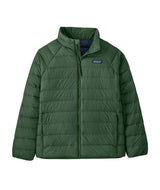 Patagonia Down Sweater Kids Jacket-Green puffer jacket with a visible brand logo on a white background