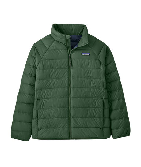 Patagonia Down Sweater Kids Jacket-Green puffer jacket with a visible brand logo on a white background