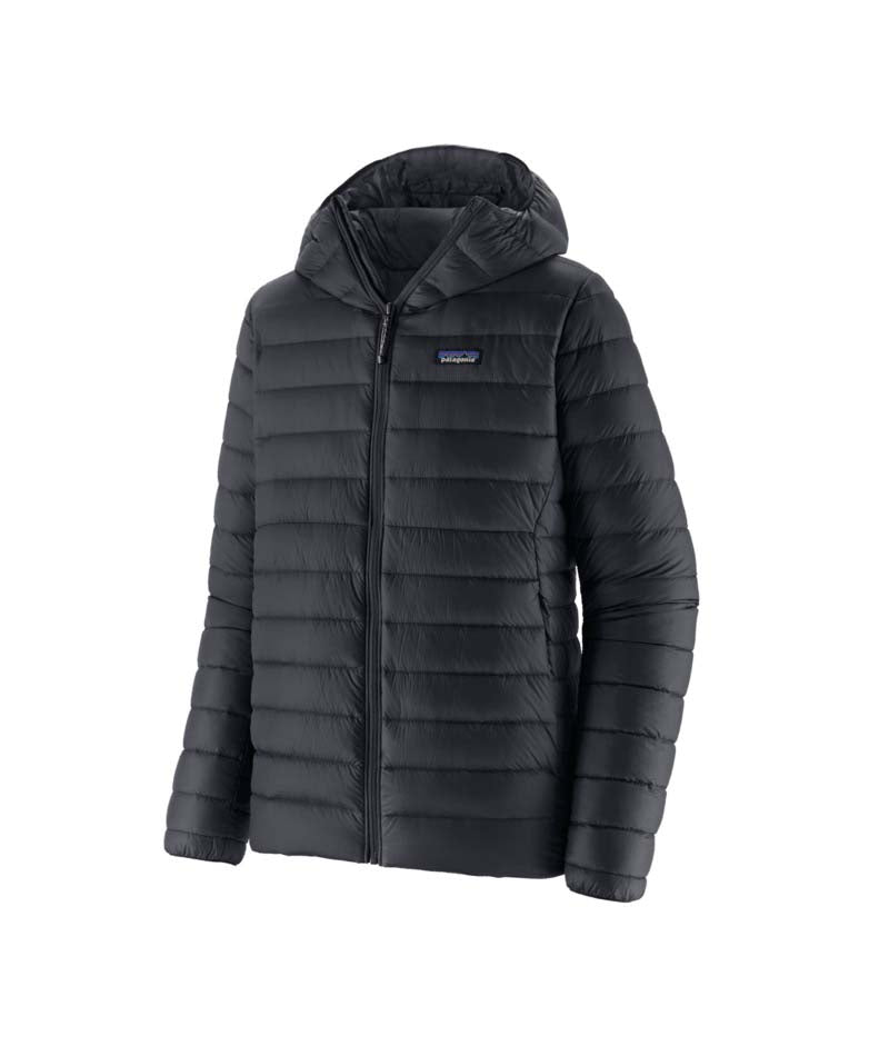 Patagonia Down Sweater Mens Hoody- Black puffer jacket with a brand logo on a white background