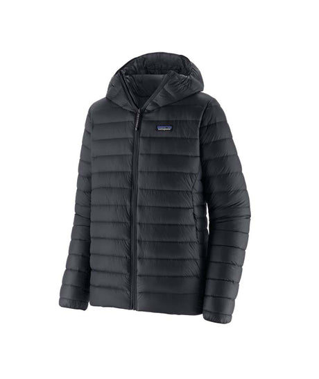 Patagonia Down Sweater Mens Hoody- Black puffer jacket with a brand logo on a white background