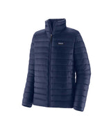 Patagonia Down Sweater Mens Jacket- Navy blue puffer jacket on a white background