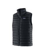Patagonia Down Sweater Mens Vest- Black puffer vest with a visible brand logo on a white background