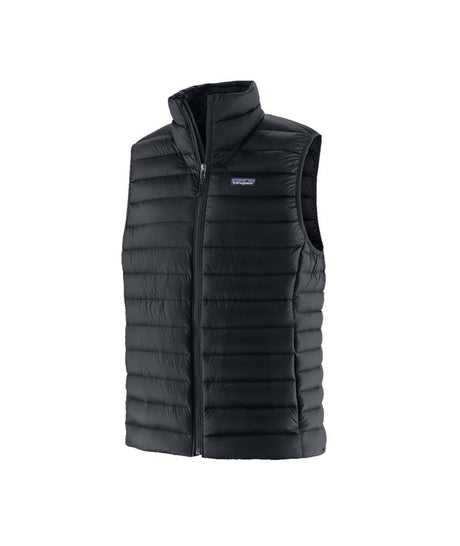 Patagonia Down Sweater Mens Vest- Black puffer vest with a visible brand logo on a white background