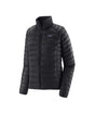 Patagonia Down Sweater Womens Jacket-Black puffer jacket with Patagonia logo on a white background