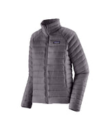 Patagonia Down Sweater Womens Jacket-Gray puffer jacket with a brand logo on a white background
