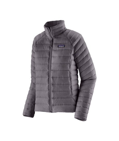 Patagonia Down Sweater Womens Jacket-Gray puffer jacket with a brand logo on a white background
