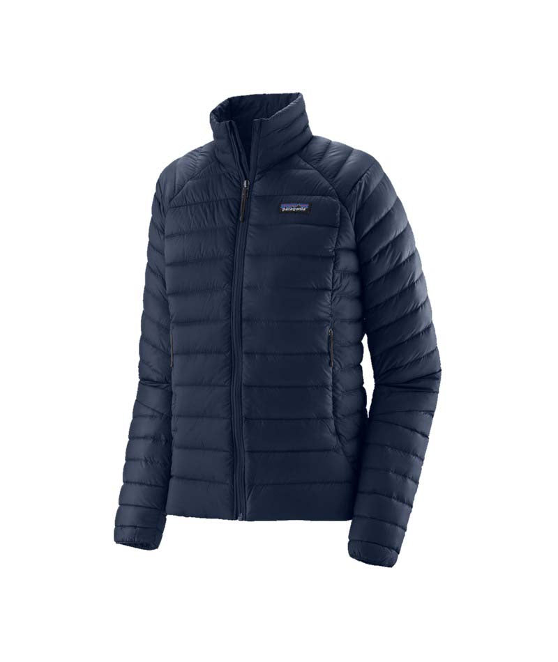 Patagonia Down Sweater Womens Jacket-Navy blue puffer jacket on a white background