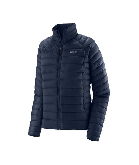 Patagonia Down Sweater Womens Jacket-Navy blue puffer jacket on a white background