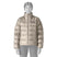 Patagonia Fitz Roy Down Womens Jacket- Beige puffer jacket with Patagonia logo on a white background