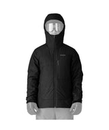 Patagonia Insulated Snowfarer Mens Jacket- Black raincoat with reflective visor on a white background
