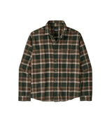 Patagonia LongSleeve Lightweight Fjord Flannel Mens Shirt-Plaid shirt with green and brown pattern on a white background