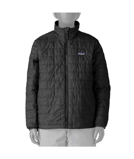 Patagonia Nano Puff Brick Quilt Kids Jacket-Black quilted jacket with a brand logo on a white background