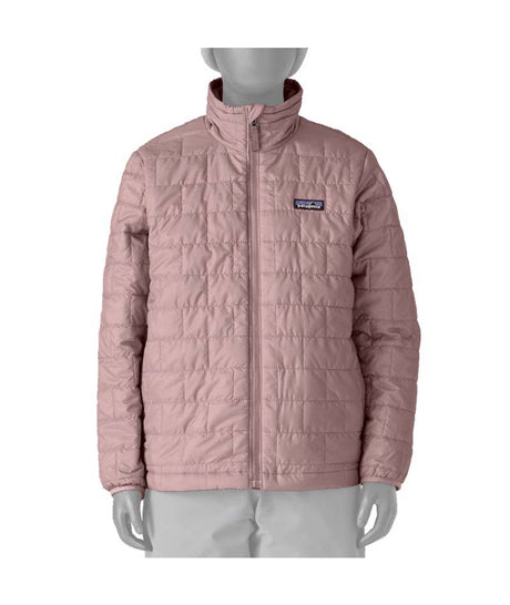 Patagonia Nano Puff Brick Quilt Kids Jacket-Pink quilted jacket with a brand logo on a white background