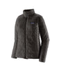 Patagonia Nano Puff Womens Jacket- Black quilted jacket with a brand logo on a white background