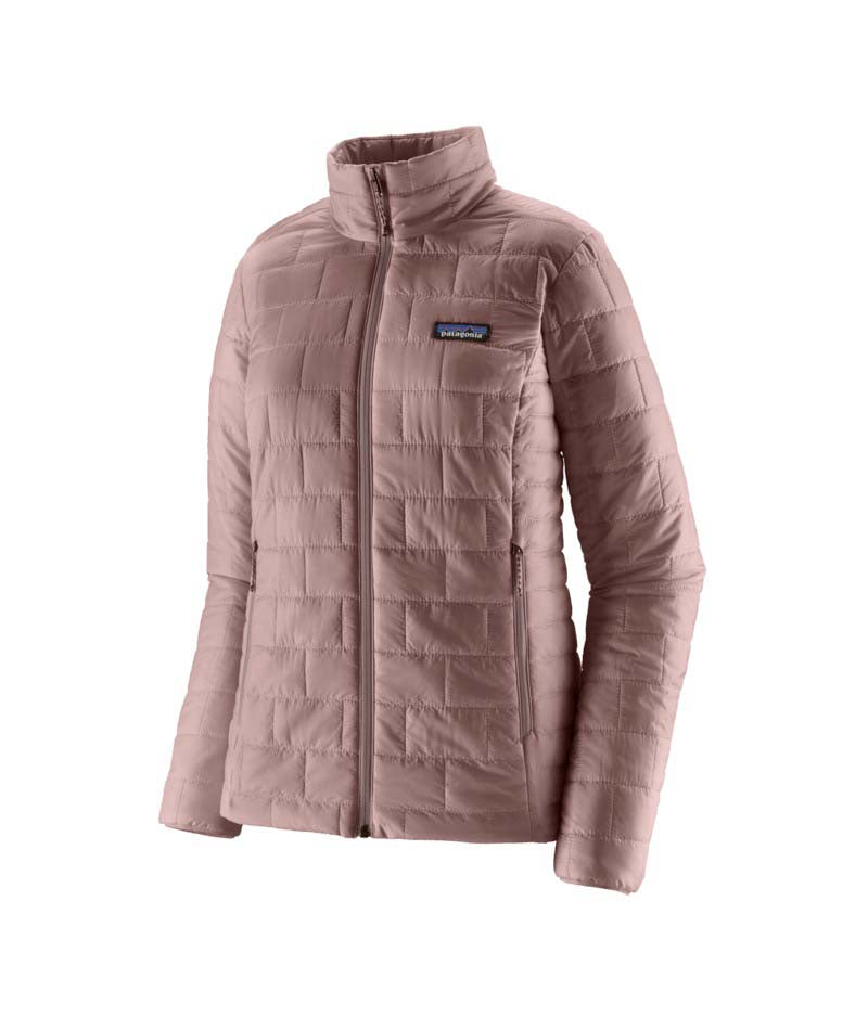 Patagonia Nano Puff Womens Jacket-Pink quilted jacket with a brand logo on a white background
