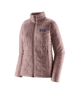 Patagonia Nano Puff Womens Jacket-Pink quilted jacket with a brand logo on a white background
