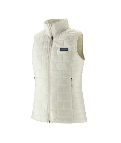 Patagonia Nano Puff Womens Vest-White insulated vest with Patagonia logo on a white background
