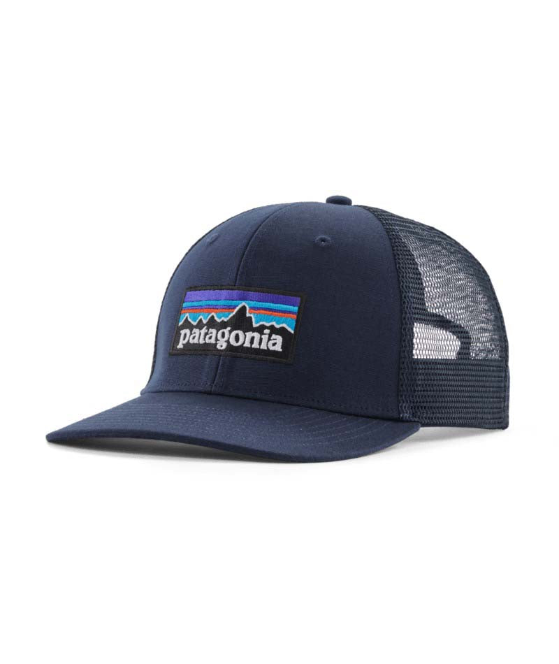 Patagonia P-6 Logo Trucker Hat- Navy Trucker Hat with a mesh back that has the Patagonia logo on the front
