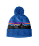 Patagonia Powder Town Kids Beanie- Blue knit beanie with mountain design and pom-pom on a white background, Shop at Aspen Ski and Board Columbus Ohio