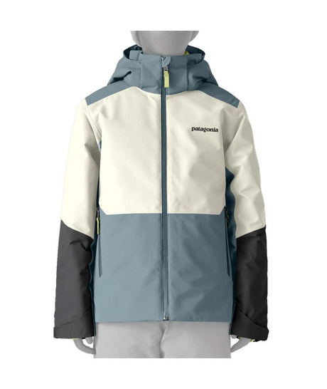 Patagonia Powder Town Kids Jacket- Color-blocked jacket with Patagonia logo on a white background