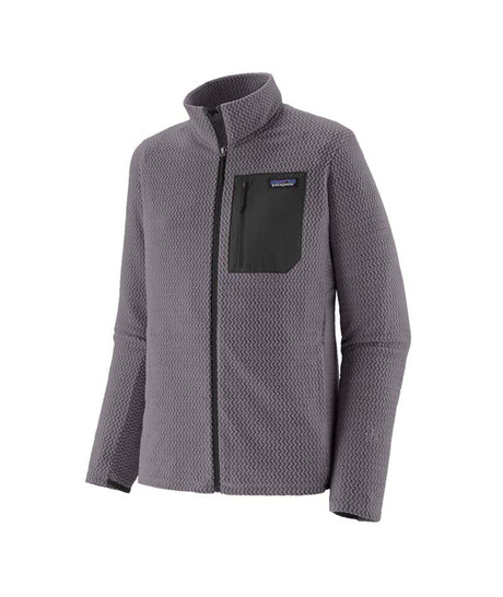 Patagonia R1 Air Mens Jacket- Grey fleece jacket with a black pocket on a white background