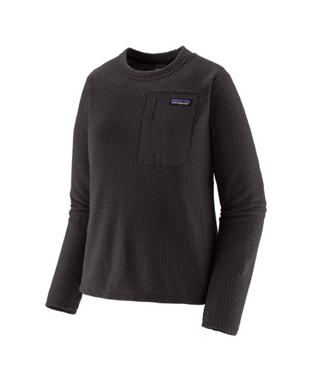 Patagonia R1 Air Womens Crew- Black fleece pullover with a brand logo on a white background