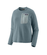 Patagonia R1 Air Womens Crew-Blue sweater with a pocket on a white background