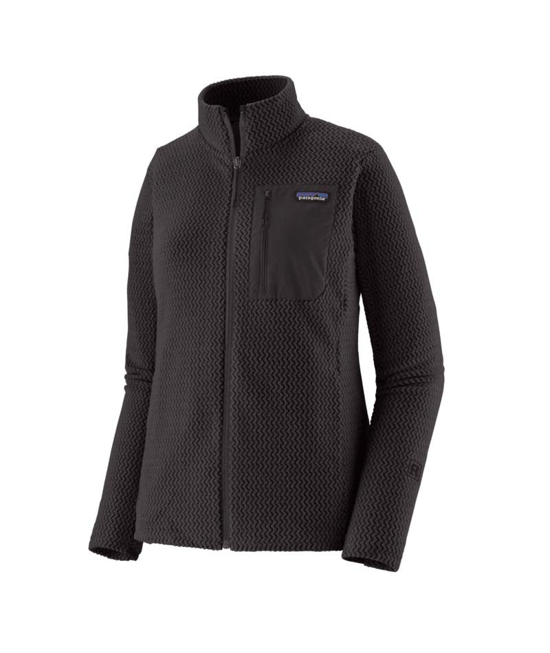 Patagonia R1 Air Womens Jacket- Black jacket with a brand logo on a white background