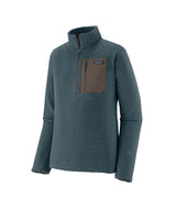 Patagonia R1 Air Zip Neck Mens- Green fleece pullover with a brown pocket on a white background