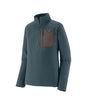 Patagonia R1 Air Zip Neck Mens- Green fleece pullover with a brown pocket on a white background