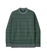 Patagonia Recycled Wool-Blend Mens Sweater-Green patterned sweater on a white background