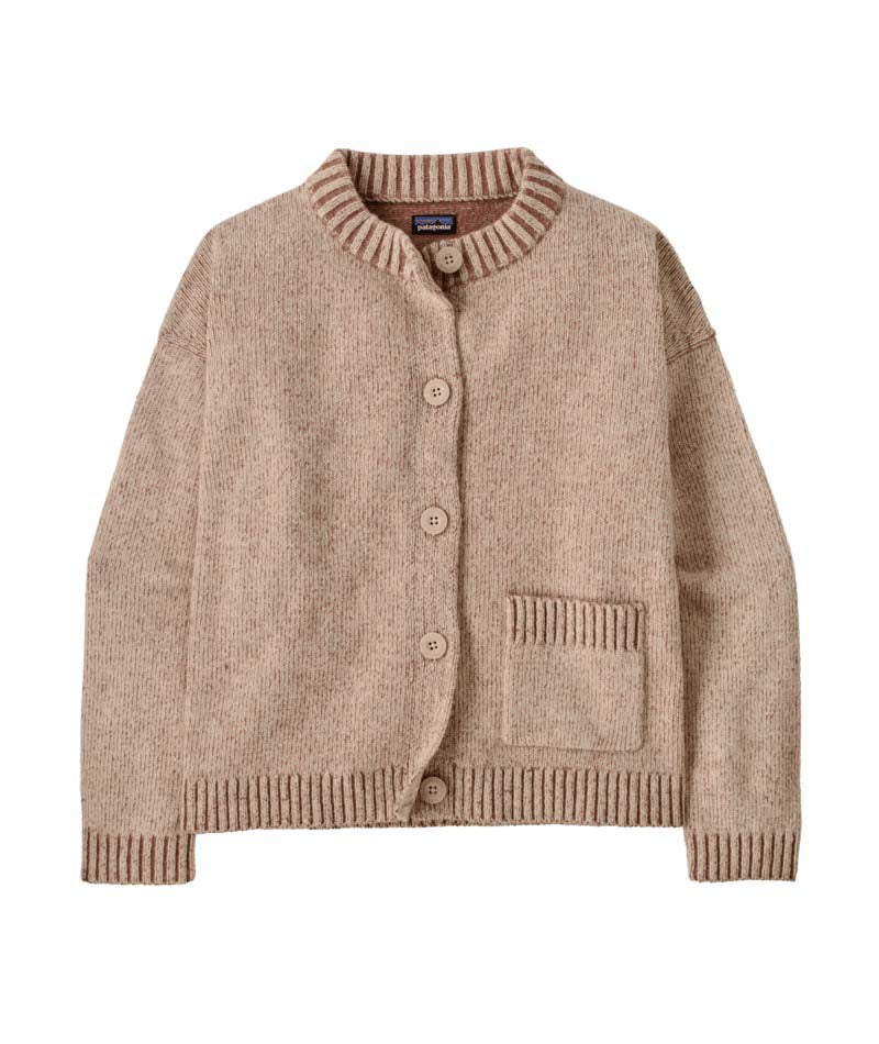 Patagonia Recycled Wool-Blend Sweater Womens Jacket- Beige cardigan with button details on a white background
