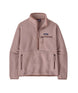 Patagonia Retro Pile Womens Marsupial-Pink fleece jacket with a brand logo on a white background