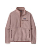 Patagonia Retro Pile Womens Marsupial-Pink fleece jacket with a brand logo on a white background