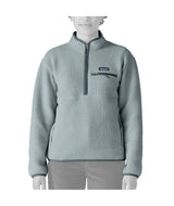 Patagonia Retro Pile Womens Marsupial- Light blue fleece pullover with a brand logo on a white background