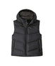 Patagonia Sindit Womens Vest- Black puffer vest with a hood on a white background