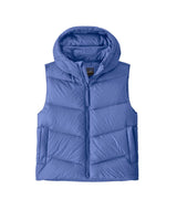 Patagonia Sindit Womens Vest- Blue puffer vest with a hood on a white background