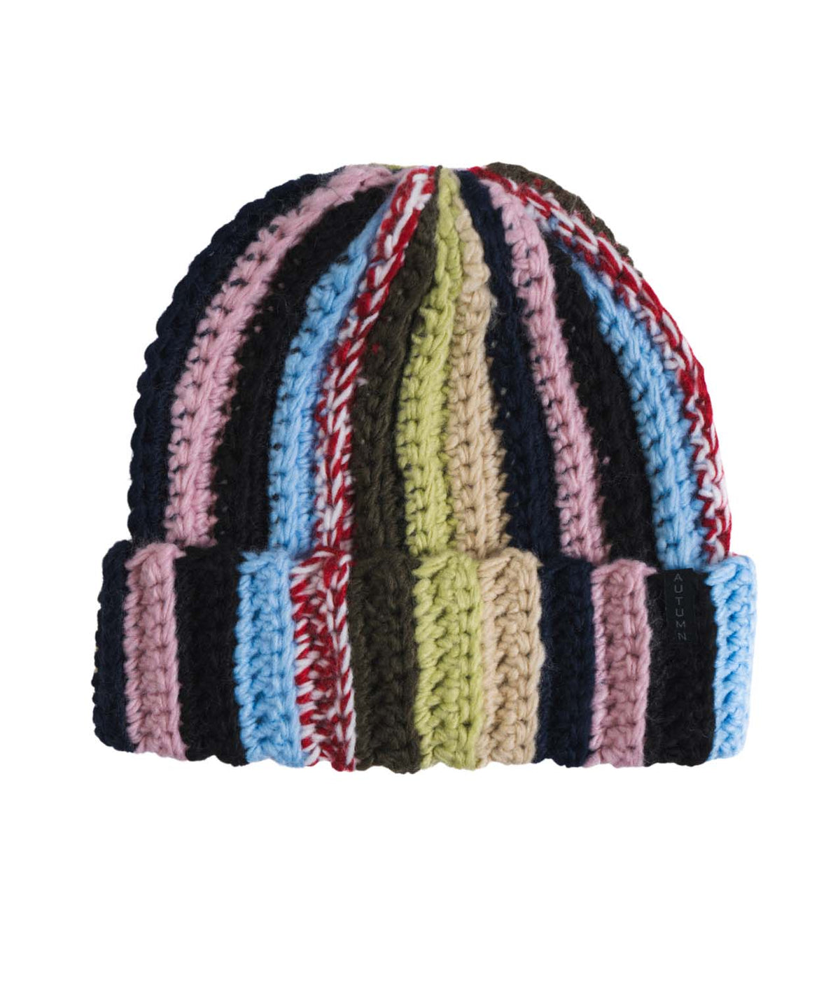 PatchworkBeanie- Beanie on a white background
