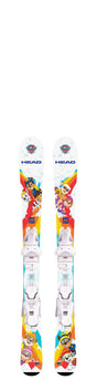 PawPatrolJRS_97- Children's skis with colorful cartoon character bindings on a white background
