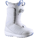 PearlBOA- Light grey snowboard boot with blue accents on a white background