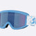 Pixie-Bliz ski goggles in matte blue with a mirrored blue lens and a matching blue strap, shown on a light gray background.