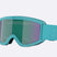 Pixie-Bliz ski goggles in matte turquoise with a mirrored green lens and a matching turquoise strap, shown on a light gray background.