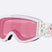 Pixie-Bliz ski goggles in matte white with a mirrored pink lens and a matching white strap, shown on a light gray background.