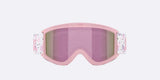 Pixie-Bliz ski goggles in matte pink with a mirrored pink lens and a matching pink strap, shown on a light gray background.