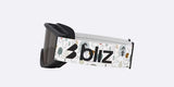 Pixie-Bliz ski goggles in matte black with a mirrored brown lens and a matching black strap, shown on a light gray background.