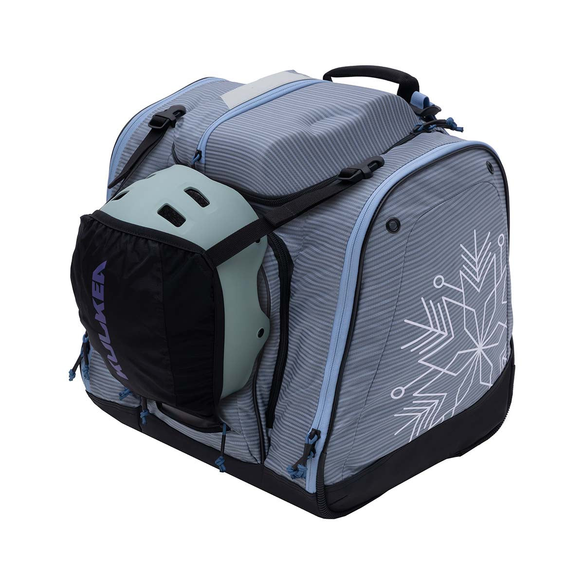 PowderTrekker- Light purple and blue bag with 'Kulkea' branding on a white background